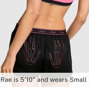 PINK Victoria's Secret Silky Sleep Shine Boxy Pajama Shorts Skeleton Hand Bling